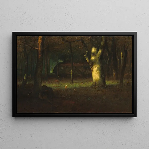 Solnedgång i skogen - George Inness — inramlat konstverk på väggen