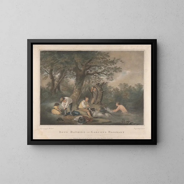 Boys bathing - George Morland — inramlat konstverk på väggen