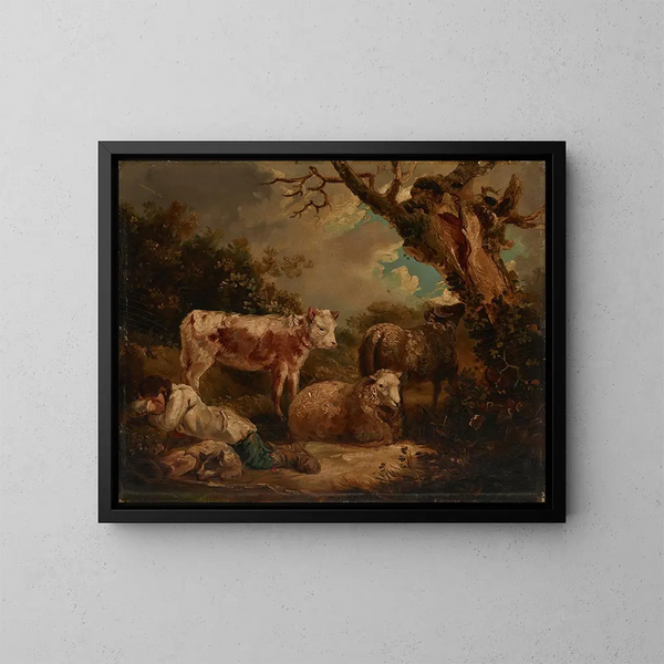 Le repos des bergers - George Morland — inramlat konstverk på väggen