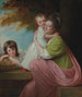 Dorothy Stables porträttgrupp från 1753-1832 med hennes döttrar Harriet 1774-1827 och Maria 1775-1821 i en skogsscen - George Romney — vy av konstverket