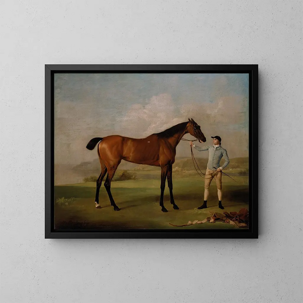 Molly Longlegs med sin jockey - George Stubbs — inramlat konstverk på väggen