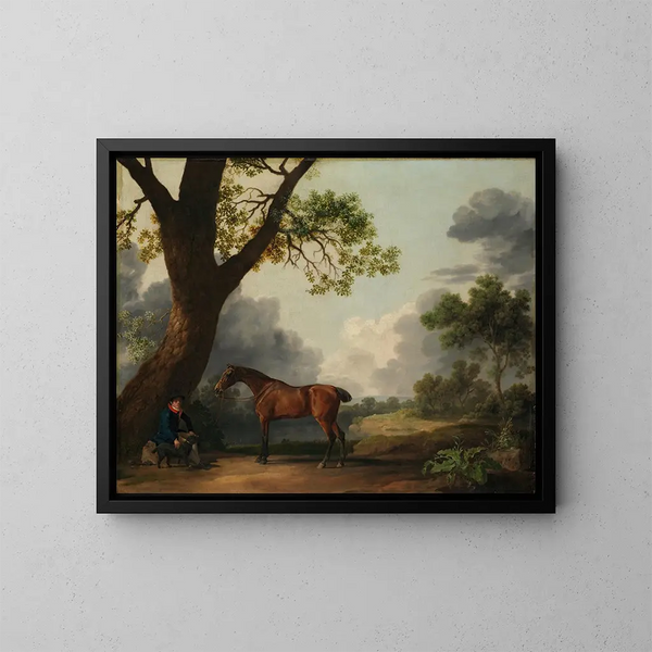Le troisième duc de Dorset, jägare med en hästskötare och en hund - George Stubbs — inramlat konstverk på väggen
