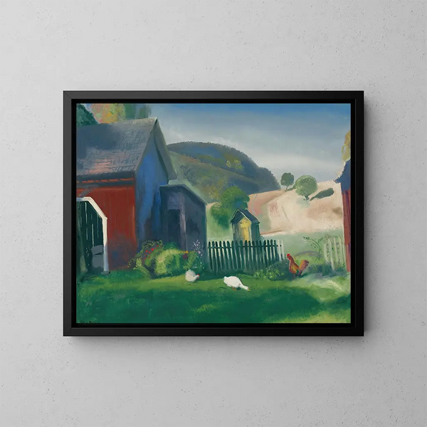 La Ferme et les Poules - George Wesley Bellows — inramlat konstverk på väggen