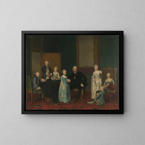 Pieter Cornelis Hasselaer, rådgivare vid det nederländska Ostindiska kompaniet och borgmästare i Amsterdam med sin familj - George van der Mijn — inramlat konstverk på väggen