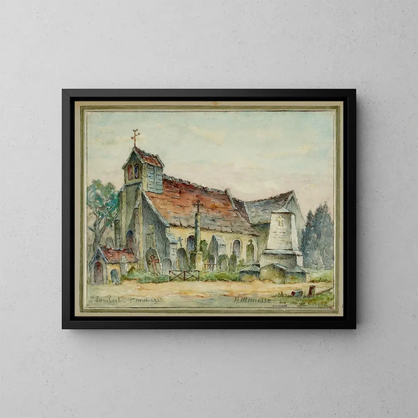 Vue de l'église et du cimetière de Saint-Laurent où furent enfouis les restes des religieuses et solitaires de Port-Royal - Georges-Henri Manesse — inramlat konstverk på väggen
