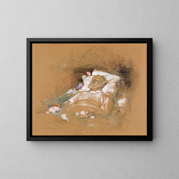 Victor Hugo på sin dödsbädd - Georges Jules Victor Clairin — inramlat konstverk på väggen