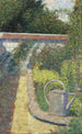 Längd: 60 cm, Höjd: 80 cm, Djup: 3 cm. Konsttryck av "L'arrosoir Jardin au Raincy" av Georges Seurat. — vy av konstverket