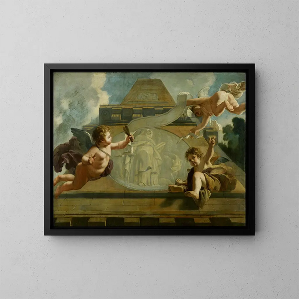 Saint Antoine l'Ermite, allegorisk skildring av vård av lepra och oskyldiga - Gerard de Lairesse — inramlat konstverk på väggen