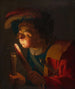 En pojke som blåser på en glöd - Gerard van Honthorst — vy av konstverket