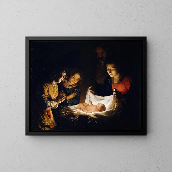 Adoration de l'Enfant - Gerard van Honthorst — inramlat konstverk på väggen