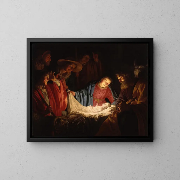Adoration des bergers - Gerard van Honthorst — inramlat konstverk på väggen