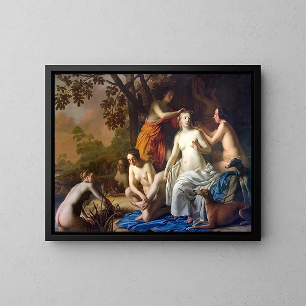 Diane och hennes nymfer - Gerard van Honthorst — inramlat konstverk på väggen
