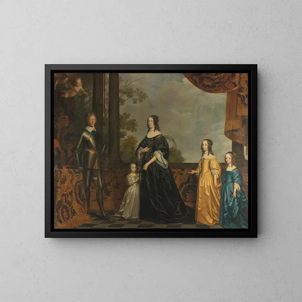 Frédéric Henri, hans hustru Amélie de Solms och deras tre yngsta döttrar - Gerard van Honthorst — inramlat konstverk på väggen