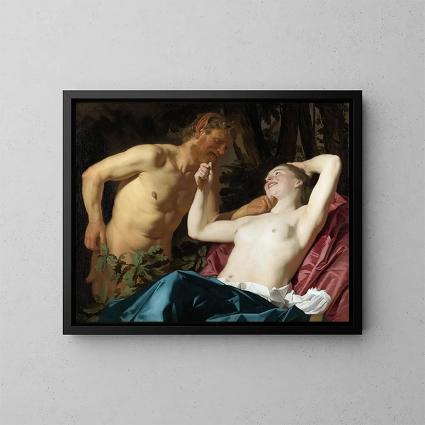 Satyr och Nymf - Gerard van Honthorst — inramlat konstverk på väggen