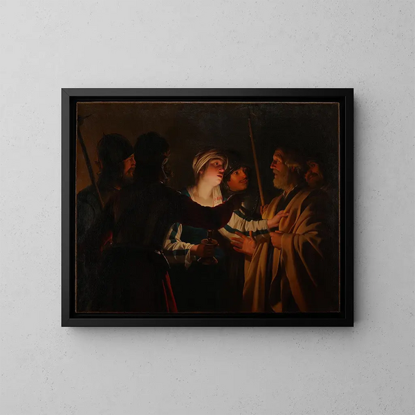 Le reniement de saint Pierre - Gerard van Honthorst — inramlat konstverk på väggen