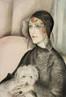 Ung dam med svart cloche-hatt och liten vit hund - Gerda Wegener — vy av konstverket