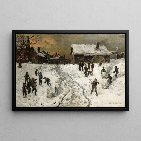 Lancer de boules de neige - Gerhard Munthe — inramlat konstverk på väggen