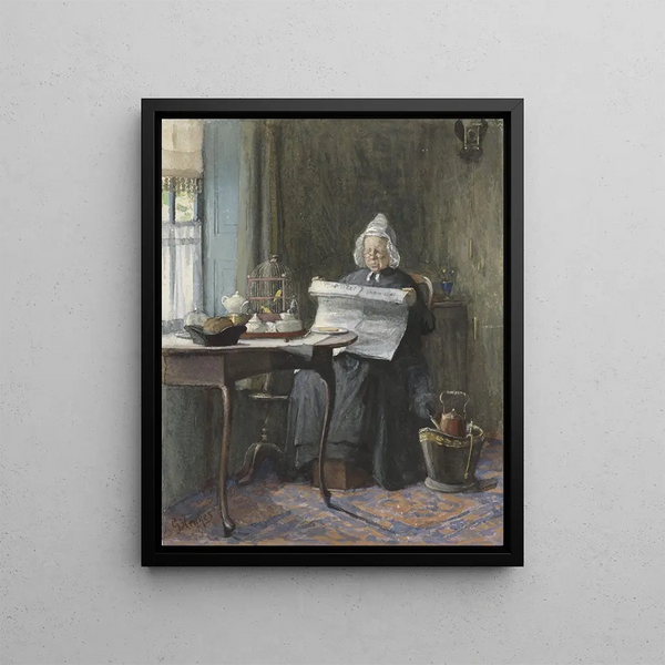 Gerke Henkes - Interieur met een vrouw die de krant leest.webp