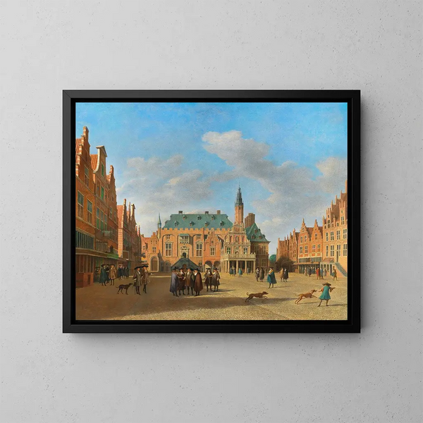 Le Grand Marché à Haarlem avec l'Hôtel de Ville - Gerrit Adriaensz Berckheyde — inramlat konstverk på väggen