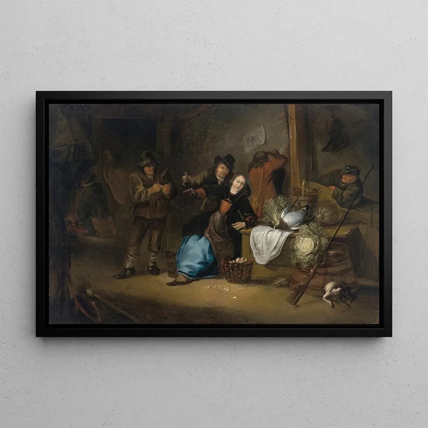 Gerrit Lundens - A rustic interior with a seated woman and other figures making merry.webp