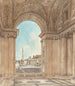 La place Saint-Pierre sedd genom en båge i basilikan - Giacomo Quarenghi — vy av konstverket