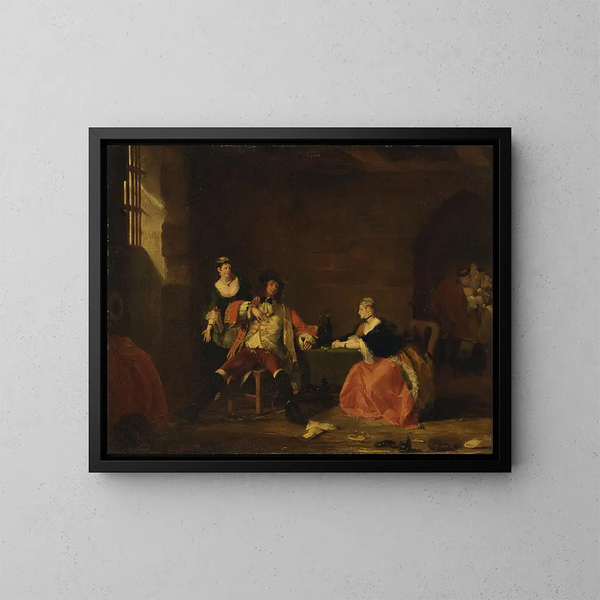 Le Capitaine Macheath reprimanded av Polly och Lucy i L'Opéra des gueux - Gilbert Stuart Newton — inramlat konstverk på väggen