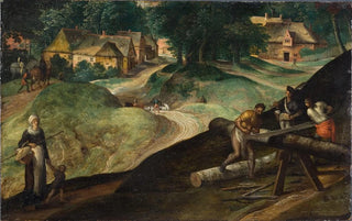 Gillis Mostaert - Landscape with Men Sawing Timber.webp