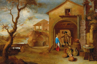 Gillis Peeters the Elder - A peasant couple conversing in a farmyard.webp