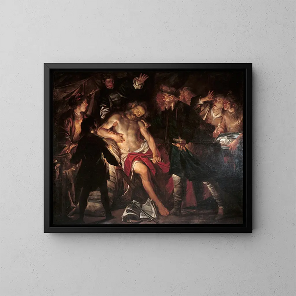 La mort de Caton - Gioacchino Assereto — inramlat konstverk på väggen