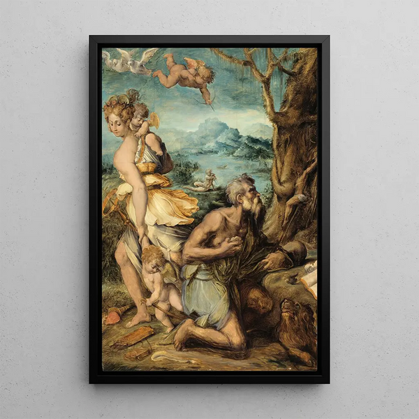 La Tentation de Saint Jérôme - Giorgio Vasari — inramlat konstverk på väggen