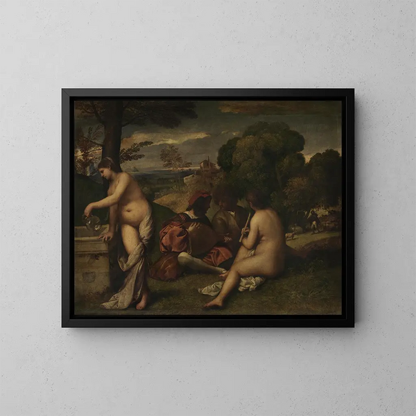Konsert pastoral - Giorgione — inramlat konstverk på väggen