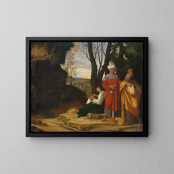 Tre filosofer - Giorgione — inramlat konstverk på väggen
