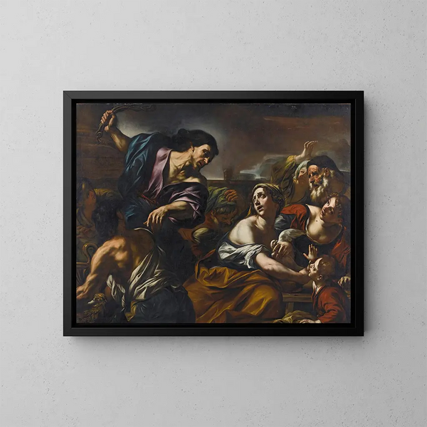 L'Expulsion du Temple - Giovanni Battista Beinaschi — inramlat konstverk på väggen