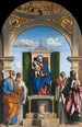 jungfru Maria i majestät med barnet och helgonen Petrus, Romuald, Benoît och Paulus - Giovanni Battista Cima da Conegliano — vy av konstverket