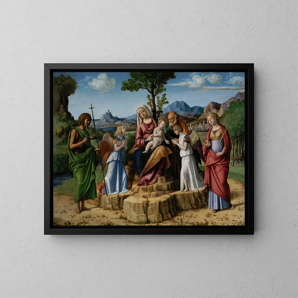 Le repos pendant la fuite en Égypte - Giovanni Battista Cima da Conegliano — inramlat konstverk på väggen