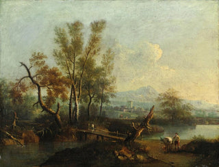 Giovanni Battista Cimaroli - River Landscape With Figures.webp