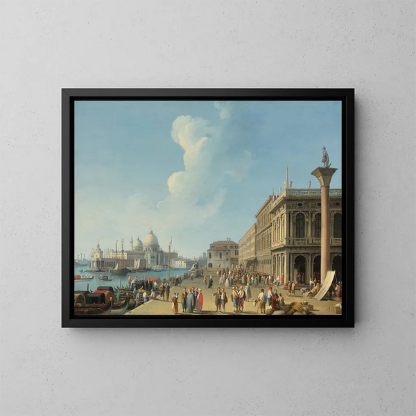 Venise, vy från Piazzetta mot väster, i riktning mot Dogana och Santa Maria della Salute, med Zecca, Sansoviniana-biblioteket och helgonet Theodore-kolumnen - Giovanni Battista Cimaroli — inramlat konstverk på väggen