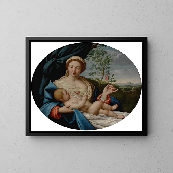 Vierge à l'Enfant med rosen - Giovanni Battista Salvi da Sassoferrato — inramlat konstverk på väggen