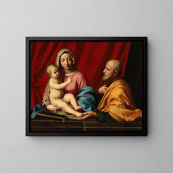 La Sainte Famille - Giovanni Battista Salvi da Sassoferrato — inramlat konstverk på väggen