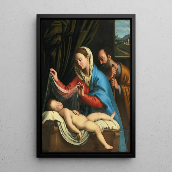 La Vierge et Saint Joseph avec l'Enfant Jésus endormi - Giovanni Battista Salvi da Sassoferrato — inramlat konstverk på väggen