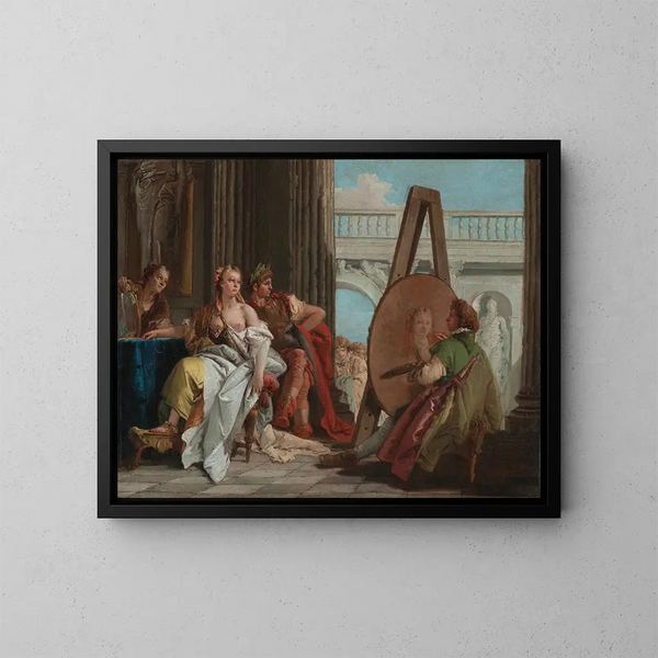 Alexander den Store och Campaspe i Apelles verkstad - Giovanni Battista Tiepolo — inramlat konstverk på väggen