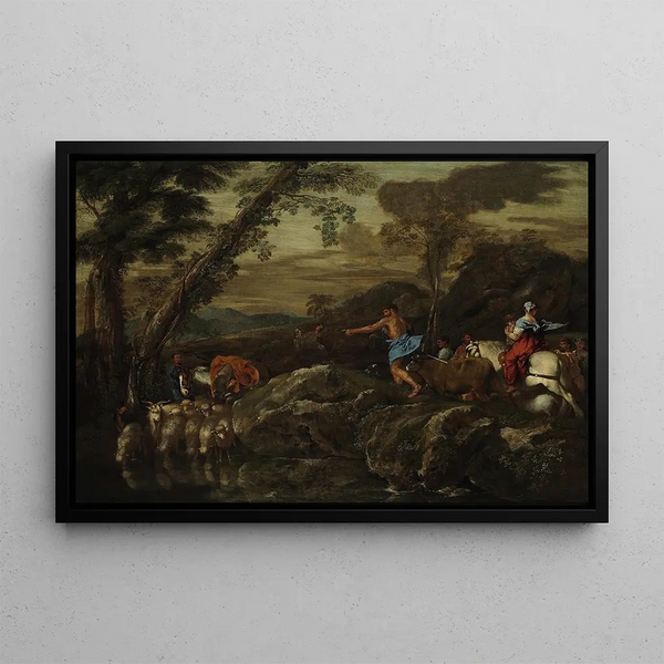 Le voyage de Jacob - Giovanni Benedetto Castiglione — inramlat konstverk på väggen