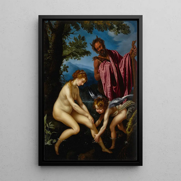 Venus, Cupidon och Pan - Giovanni Biliverti — inramlat konstverk på väggen