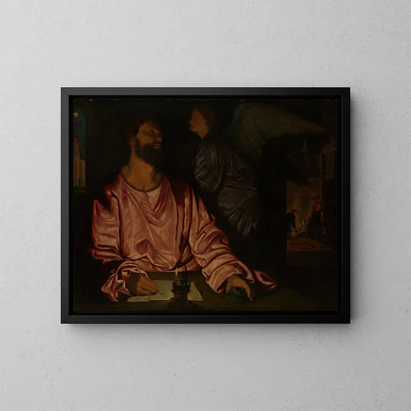 Sankt Matteus och ängeln - Giovanni Girolamo Savoldo — inramlat konstverk på väggen