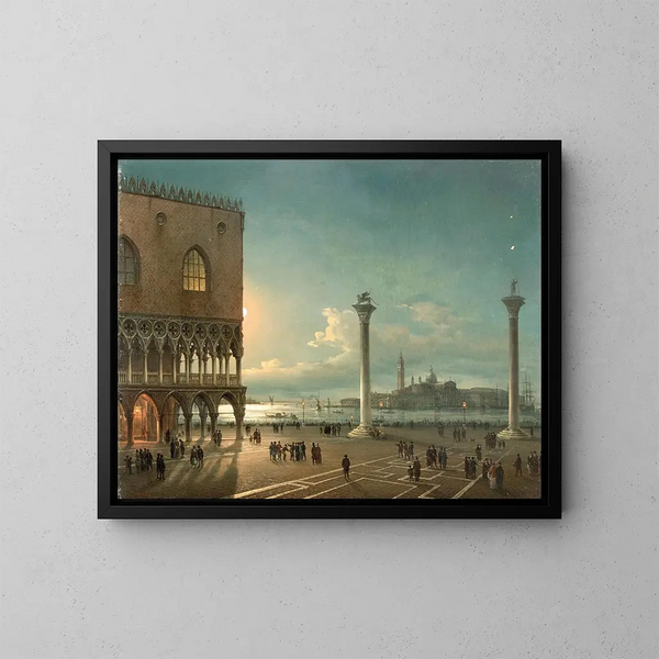 La Piazzetta de San Marco au clair de lune à Venise - Giovanni Grubacs — inramlat konstverk på väggen