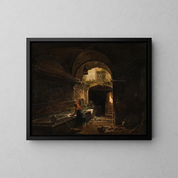 L' aqueduc romain Aqua Vergine i gården vid nr 12 på via del Nazareno - Giovanni Lazzarini — inramlat konstverk på väggen