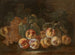 Pêches och vindruvor på ett bordsskåp - Giovanni Paolo Castelli — vy av konstverket