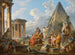 En fantasibild med helige Paul som predikar för romarna med Vesta-templet och Cestius-pyramiden - Giovanni Paolo Panini — vy av konstverket
