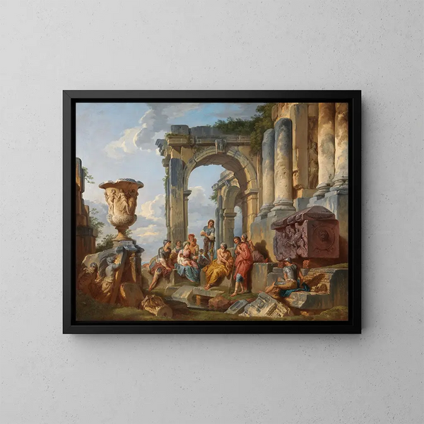 Ett infall med helige Petrus predikande för romarna - Giovanni Paolo Panini — inramlat konstverk på väggen