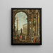 En klassisk nyckfullhet med Trajan-kolumnen från Colosseum och Farnese-Herkules med Filosofen - Giovanni Paolo Panini — inramlat konstverk på väggen